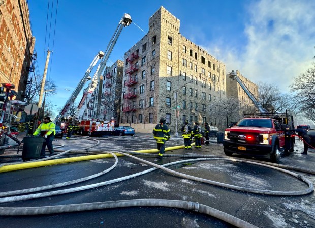 The scene of a five-alarm fire in the Bronx is pictured on Friday, January 10, 2025. (Michael Appleton / Mayoral Photography Office)