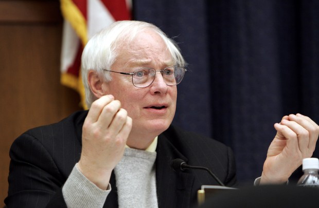 FILE - Rep. Jim Leach, R-Iowa, question panel of witnesses during a hearing on Capitol Hill, Feb. 15, 2006, in Washington. (AP Photo/Manuel Balce Ceneta, File)