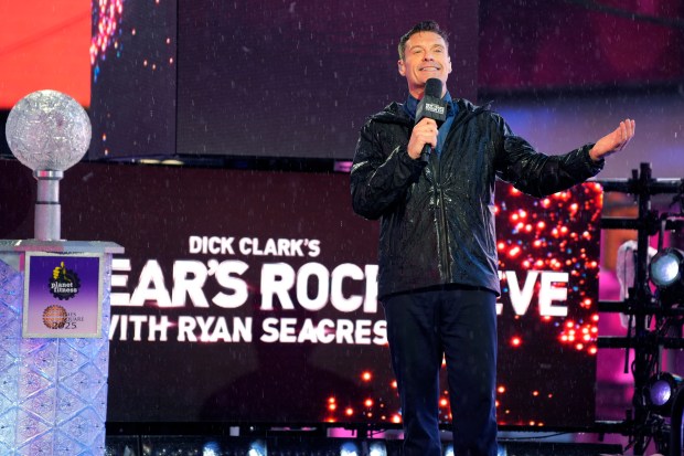 Ryan Seacrest hosts "Dick Clark's New Year's Rockin' Eve" during the Times Square New Year's Eve celebration on Tuesday, Dec. 31, 2024, in New York. (Photo by Charles Sykes/Invision/AP)