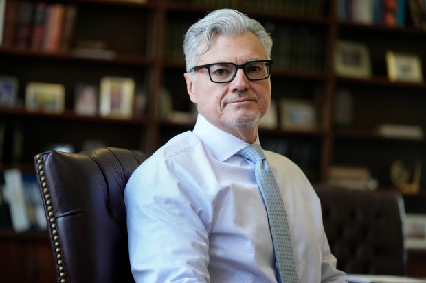 Judge Juan M. Merchan sits for a portrait in his chambers in New York, March 14, 2024. (AP Photo/Seth Wenig, File)