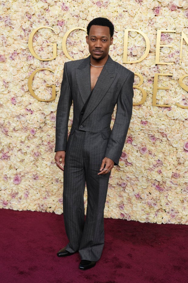 Tyler James Williams arrives at the 82nd Golden Globes on Sunday, Jan. 5, 2025, at the Beverly Hilton in Beverly Hills, Calif.