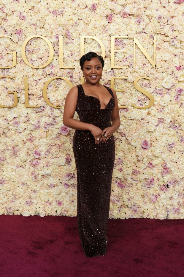 Quinta Brunson arrives at the 82nd Golden Globes on Sunday, Jan. 5, 2025, at the Beverly Hilton in Beverly Hills, Calif.