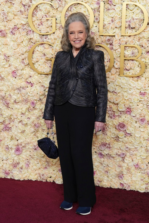 Kathy Bates arrives at the 82nd Golden Globes on Sunday, Jan. 5, 2025, at the Beverly Hilton in Beverly Hills, Calif.