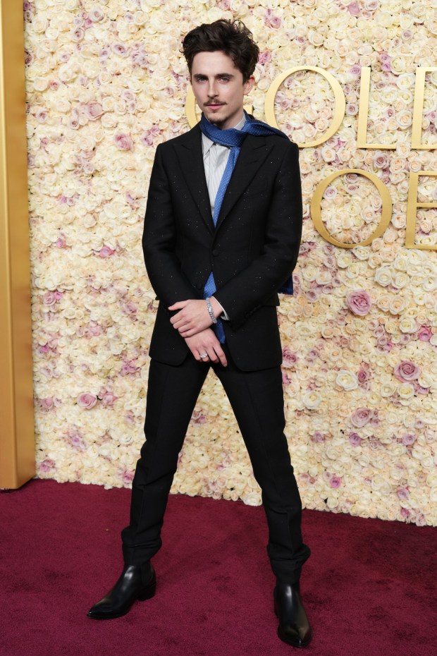 Timothee Chalamet arrives at the 82nd Golden Globes on Sunday, Jan. 5, 2025, at the Beverly Hilton in Beverly Hills, Calif.