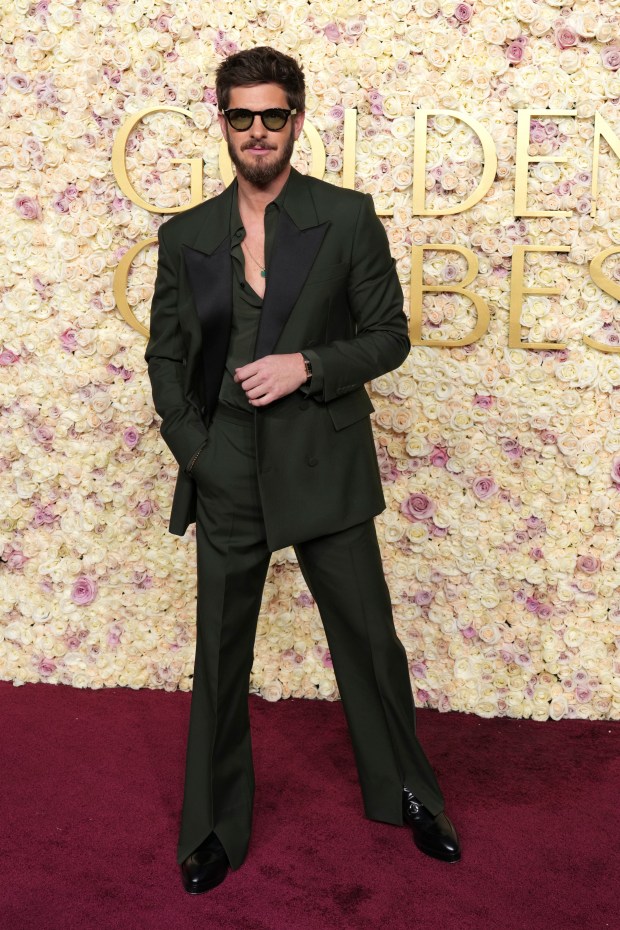 Andrew Garfield arrives at the 82nd Golden Globes on Sunday, Jan. 5, 2025, at the Beverly Hilton in Beverly Hills, Calif.