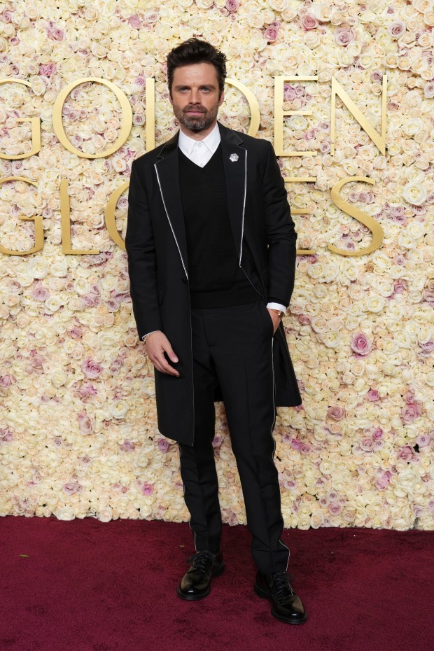 Sebastian Stan arrives at the 82nd Golden Globes on Sunday, Jan. 5, 2025, at the Beverly Hilton in Beverly Hills, Calif. 