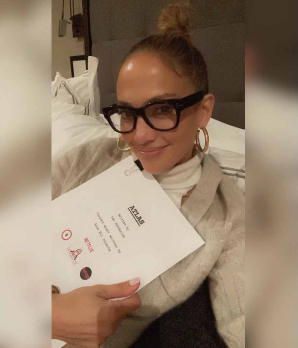 Jennifer Lopez is all smiles in a selfie holding a new script for an upcoming film. 