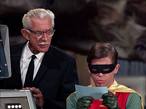 Robin is pictured here with him and Batman's loyal butler Alfred Pennyworth played by actor Alan Napier in the television series. If Batman was ever in danger, sometimes Alfred would don the Batman costume to ward off villains.