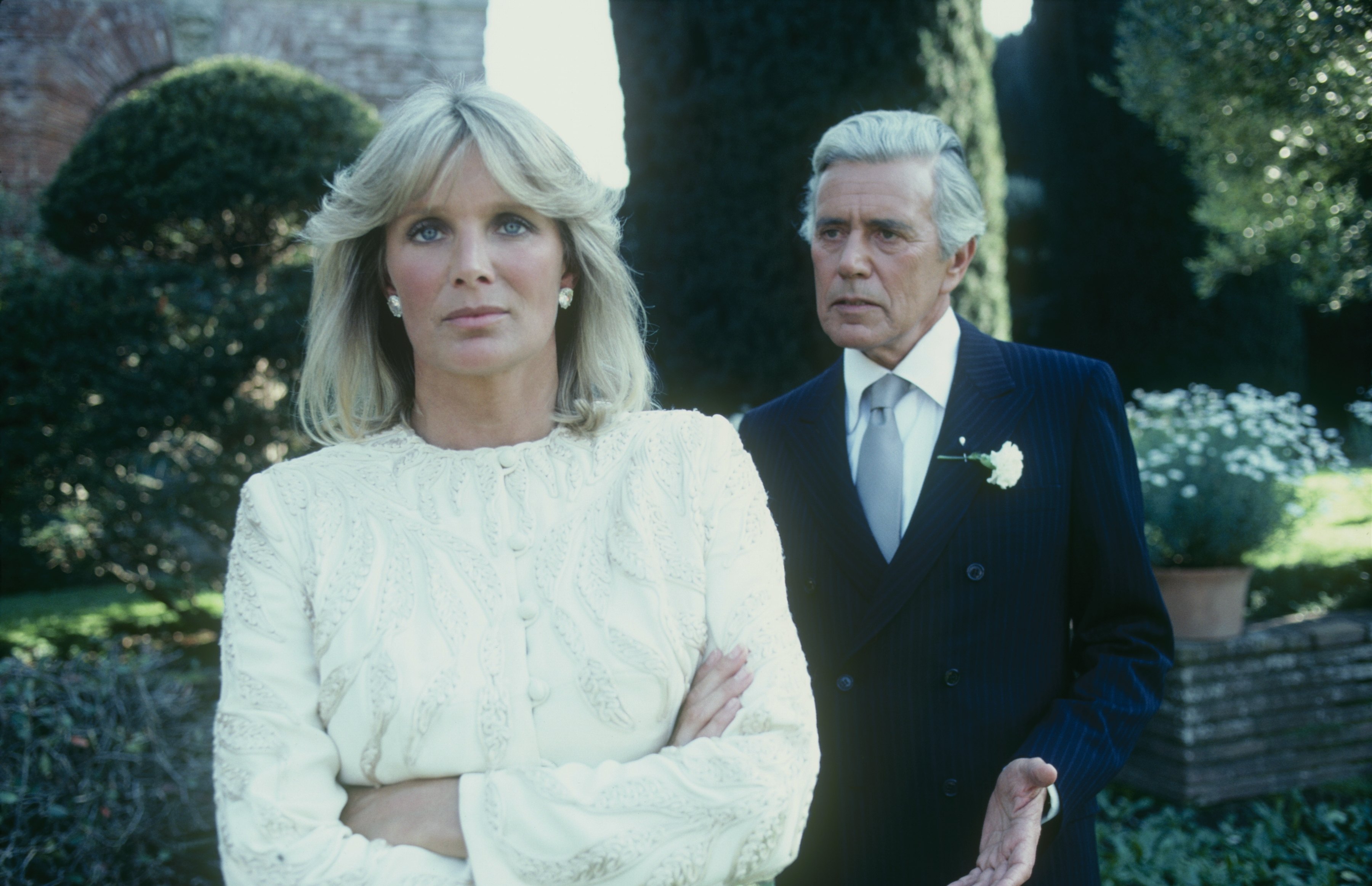 Blake (John Forsythe), right, and Krystle (Linda Evans) in the tv show