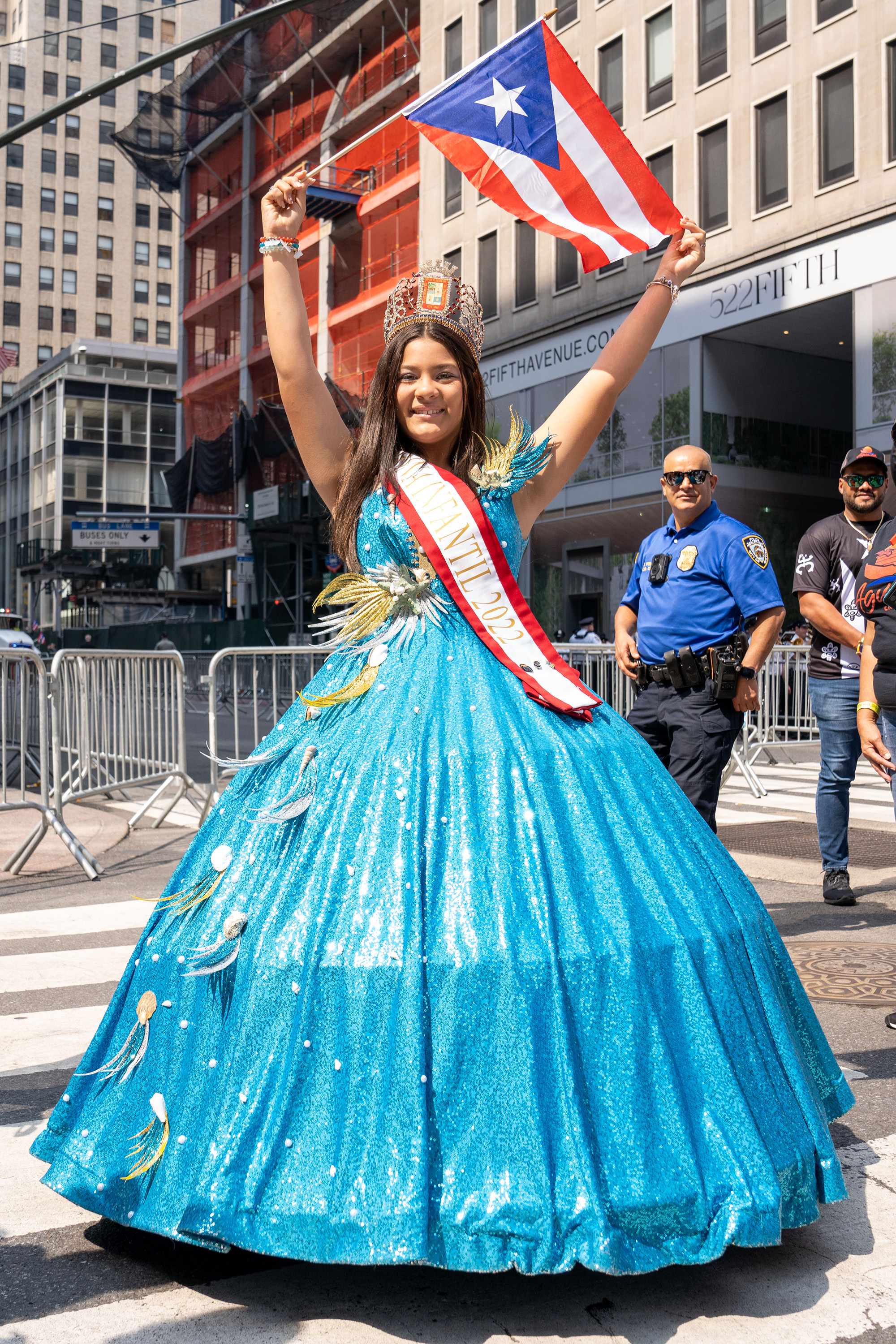 Participants pose for a photo during the Puerto Rican Day Parade along 5th Avenue in Manhattan on Sunday, June 11, 2023.