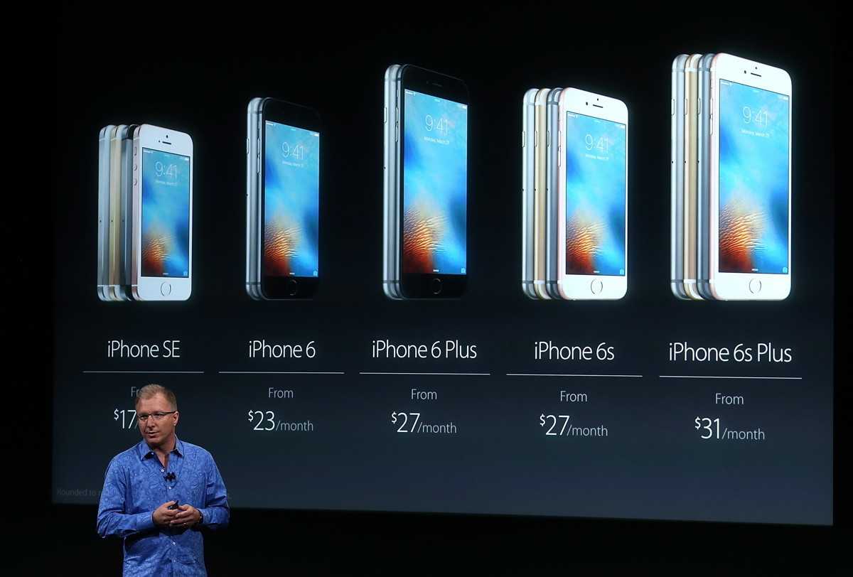 The iPhone sure has come a long way! On March 21, 2016, the latest iPhone, the SE, was announced during an Apple special event at the Apple headquarters. Here, Apple VP Greg Joswiak speaks during the unveiling and compares the tiny phone (l.) to its predecessors, the iPhone 6, 6s and 6/6s Plus.