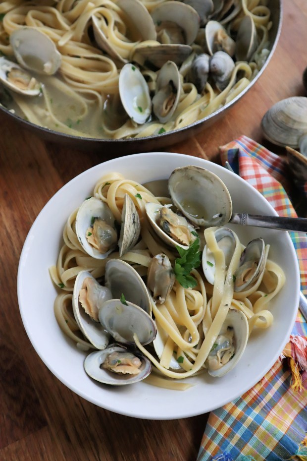 This French-style pasta dish is cooked with fresh clams and a sauce made with white wine, garlic, shallots and parsley. (Gretchen McKay/Pittsburgh Post-Gazette/TNS)