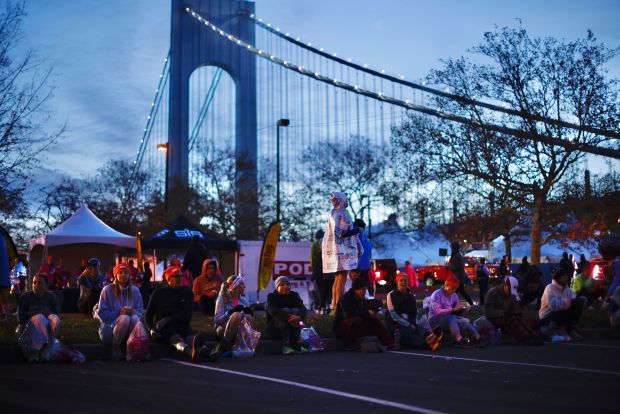 Runners gather at the Verrazzano-Narrows Bridge before competing in the 52nd Edition of the New York City Marathon on November 5, 2023. (Photo by Kena Betancur / AFP) (Photo by KENA BETANCUR/AFP via Getty Images)