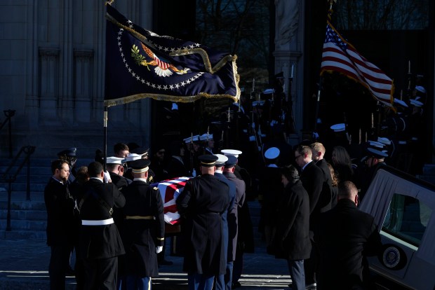 WASHINGTON, DC - JANUARY 09: The casket bearing the remains of former U.S. President Jimmy Carter is carried into Washington National Cathedral for his state funeral on January 9, 2025 in Washington, DC. President Joe Biden declared today a national day of mourning for Carter, the 39th President of the United States, who died at the age of 100 on December 29, 2024 at his home in Plains, Georgia. Following the state funeral, Carter's remains will be returned to Plains, Georgia where he will be interred after a private family service. (Photo by Susan Walsh-Pool/Getty Images)