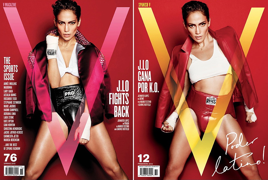 Don't mess with Jennifer Lopez! The stunner left the plunging necklines behind to morph into a hard-core boxer on the cover of the March issue of V magazine. Look at those abs!