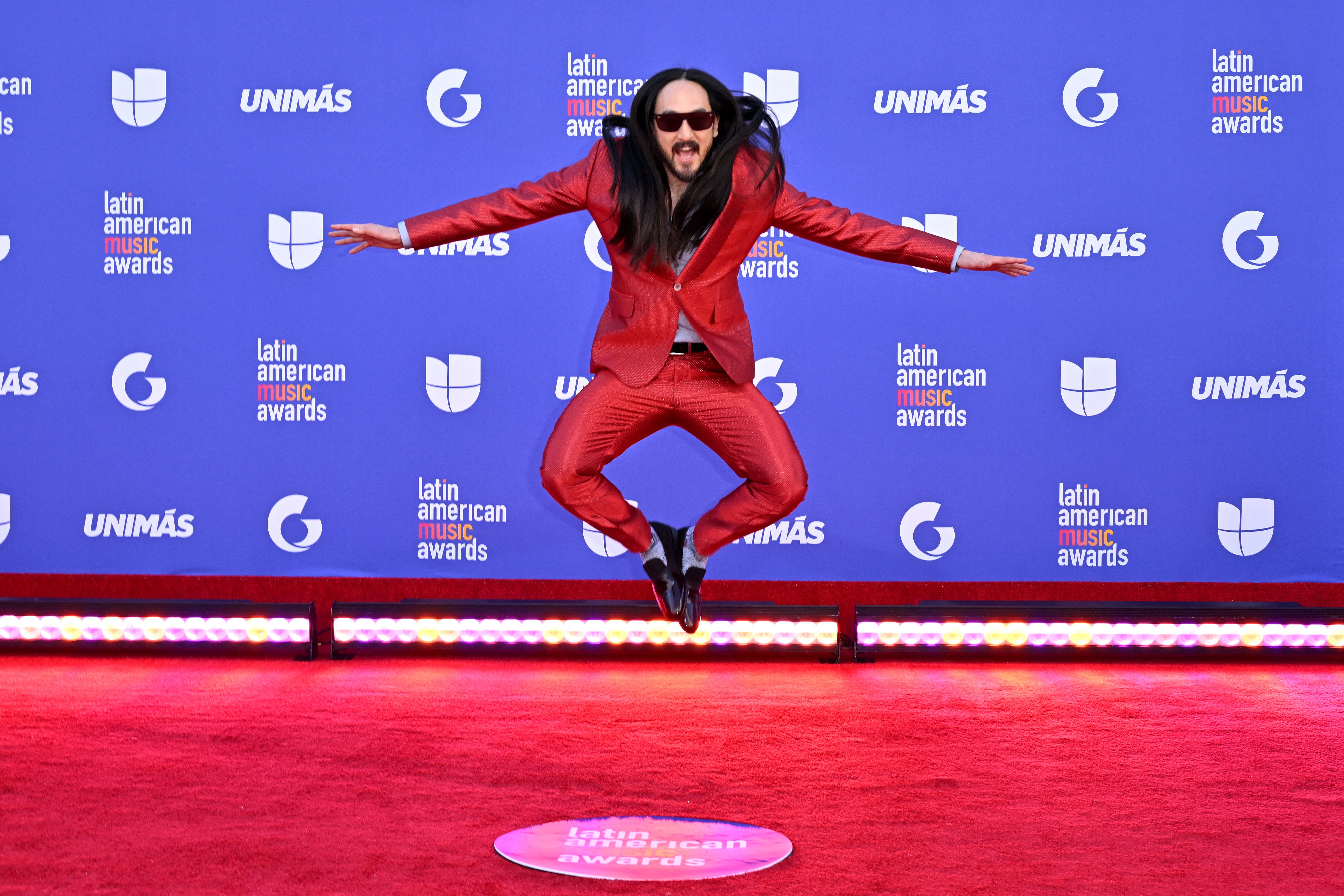 Steve Aoki arrives for the 8th annual Latin American Music Awards at the MGM Grand Garden Arena in Las Vegas, Nev., on April 20, 2023. Steve Aoki arrives for the 8th annual Latin American Music Awards at the MGM Grand Garden Arena in Las Vegas, Nev., on April 20, 2023.