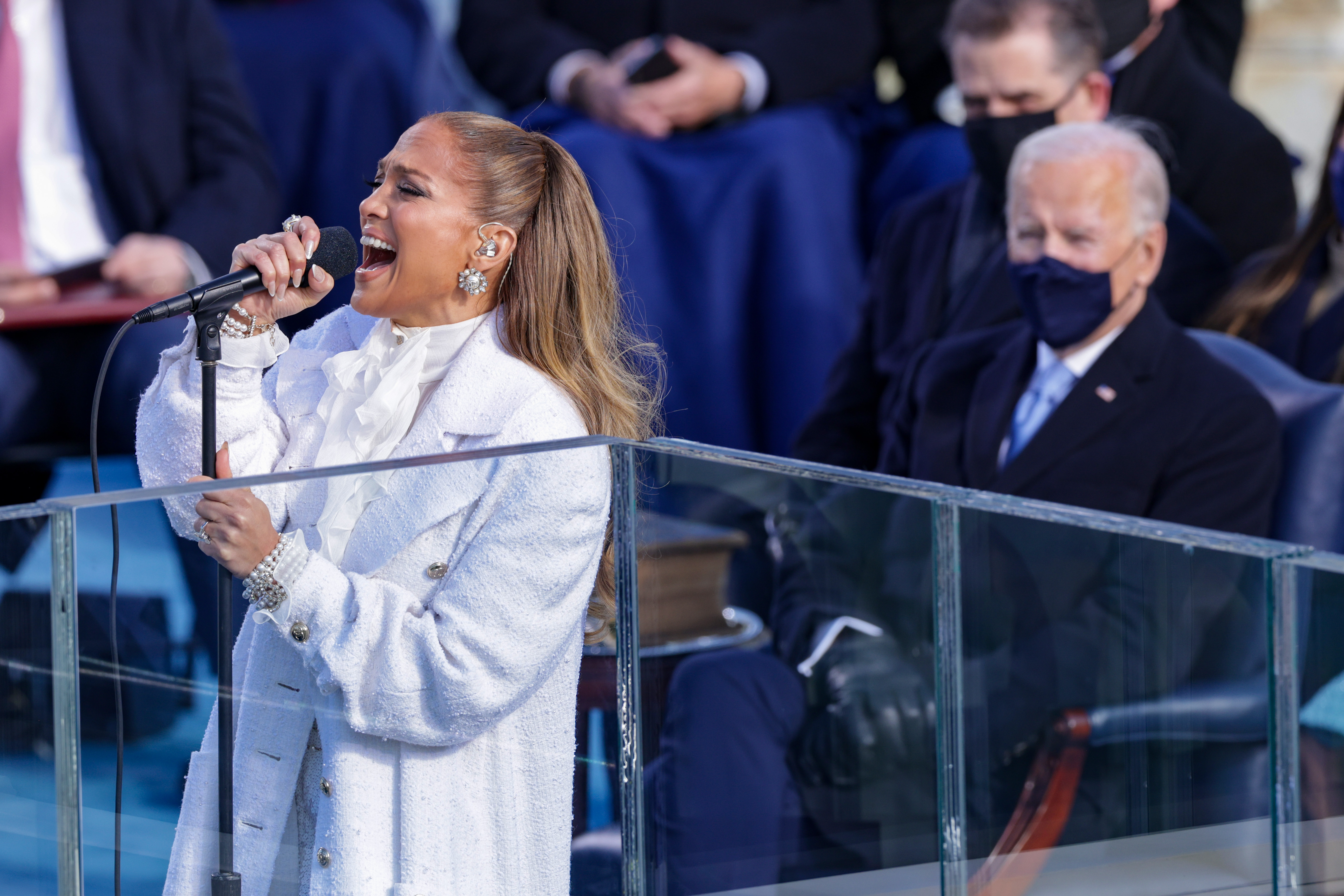 Jennifer Lopez sings during the inauguration of U.S. President-elect Joe Biden on the West Front of the U.S. Capitol on Jan. 20, 2021, in Washington, DC.