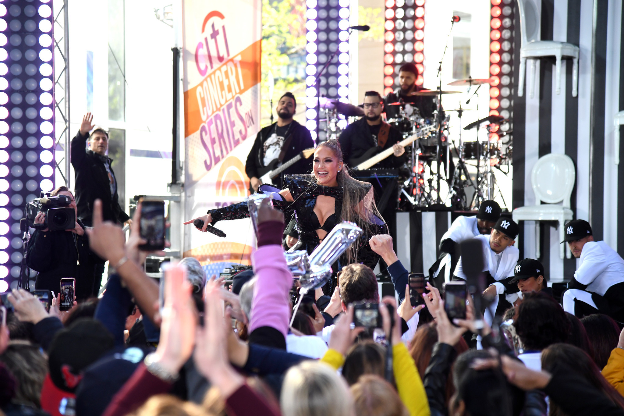 One of her many outfits during the Today show concert was this revealing black sequined number that highlighted her cleavage.