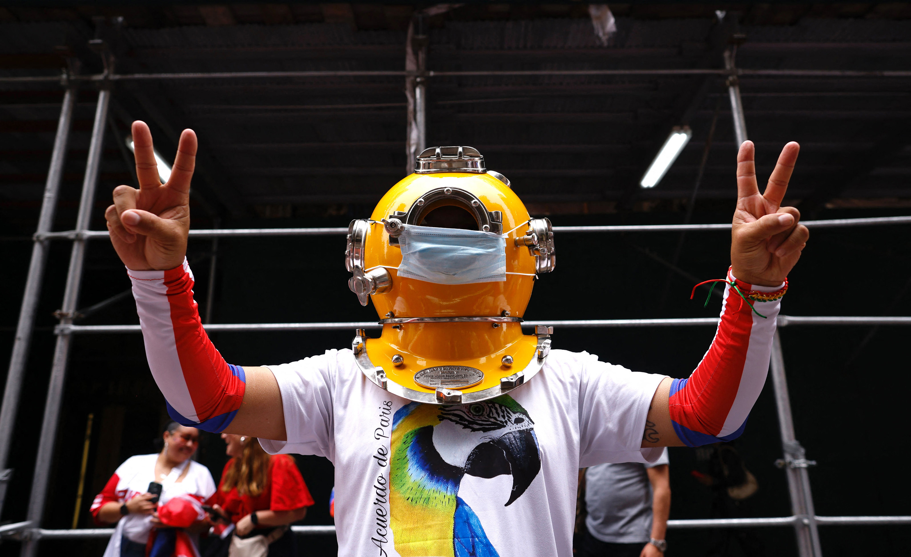 A spectator gestures during the 66th annual National Puerto Rican Day Parade in New York City on June 11, 2023.