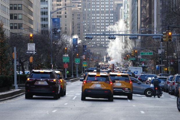 Congestion pricing signs welcome drivers on Park Ave. in the 60's looking south.