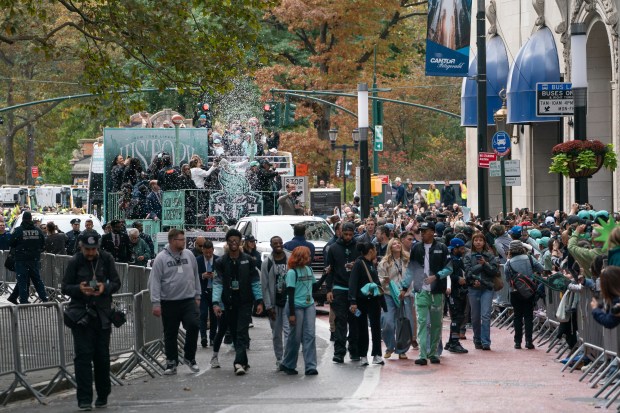 Fans and New York Liberty players celebrate during a ticker-tape parade in Manhattan's 'Canyon of Heroes' the following the Liberty's WNBA Championship win on Thursday, Oct. 22, 2024, in New York City. (Barry Williams for New York Daily News)