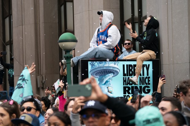 Fans and New York Liberty players celebrate during a ticker-tape parade in Manhattan's 'Canyon of Heroes' the following the Liberty's WNBA Championship win on Thursday, Oct. 22, 2024, in New York City. (Barry Williams for New York Daily News)