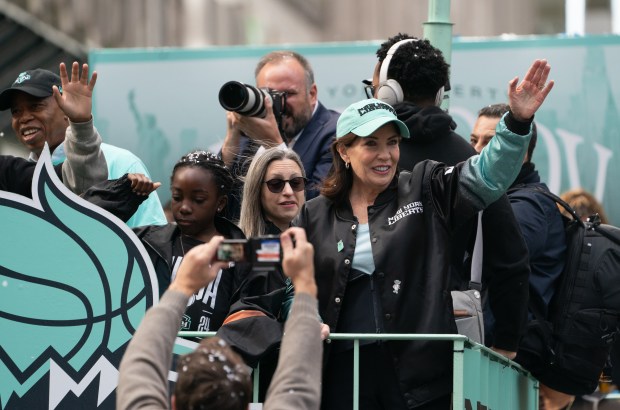 Fans and New York Liberty players celebrate during a ticker-tape parade in Manhattan's 'Canyon of Heroes' the following the Liberty's WNBA Championship win on Thursday, Oct. 22, 2024, in New York City. (Barry Williams for New York Daily News)