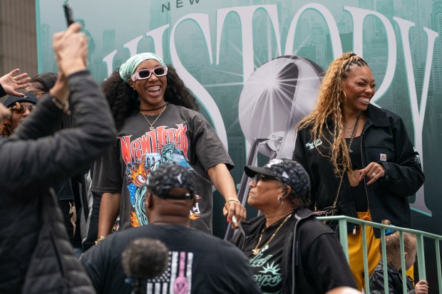 Fans and New York Liberty players celebrate during a ticker-tape parade in Manhattan's 'Canyon of Heroes' the following the Liberty's WNBA Championship win on Thursday, Oct. 22, 2024, in New York City. (Barry Williams for New York Daily News)