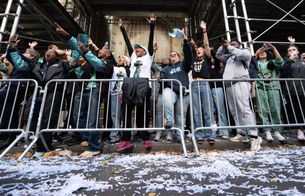 Fans and New York Liberty players celebrate during a ticker-tape parade in Manhattan's 'Canyon of Heroes' the following the Liberty's WNBA Championship win on Thursday, Oct. 22, 2024, in New York City. (Barry Williams for New York Daily News)