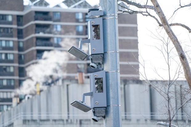 (Brooklyn bound side) Views of Congestion Tolling equipment and signage on the first day of implementation at the Brooklyn Bridge in Manhattan on Sunday Jan. 5, 2025. 1231. (Theodore Parisienne / New York Daily News)