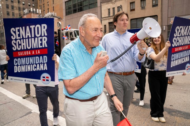 (Senator Charles Schumer) The Dominican Day Parade on 6th Avenue in Manhattan on Sunday August 11, 2024. 1232. (Theodore Parisienne for New York Daily News)