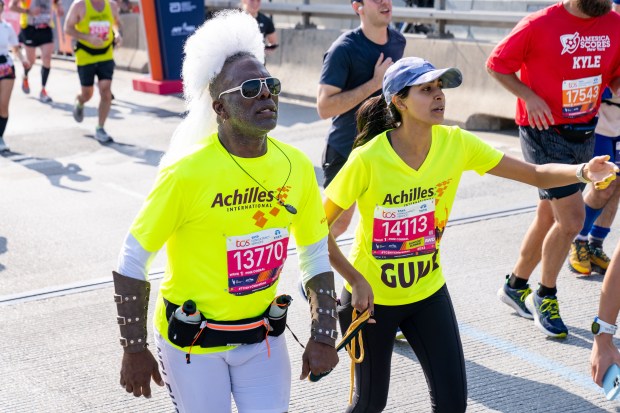 Views of the New York City TCS Marathon as participants make their way across the Pulaski Bridge in Brooklyn on Sunday November 5, 2023. 1129. (Theodore Parisienne for New York Daily News)