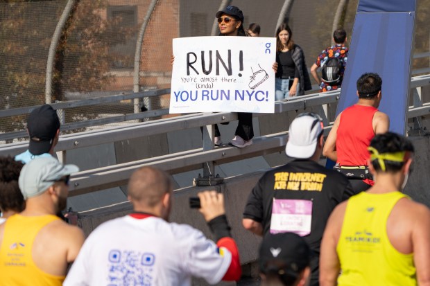 Views of the New York City TCS Marathon as participants make their way across the Pulaski Bridge in Brooklyn on Sunday November 5, 2023. 1129. (Theodore Parisienne for New York Daily News)