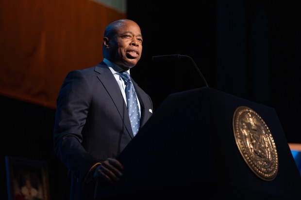 Mayor Eric Adams delivers his State of the City address at the Apollo Theater Thursday, Jan. 9, 2025 in Manhattan, New York. (Barry Williams/ New York Daily News)